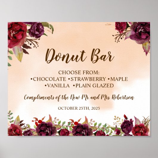 Burgundy Donut Bar Wedding Sign Poster (Vorne)
