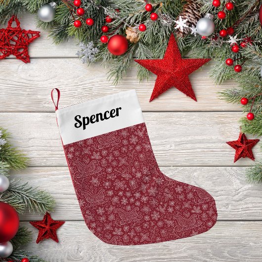 Burgundy Doodle Christmas Sleigh Pattern Kleiner Weihnachtsstrumpf