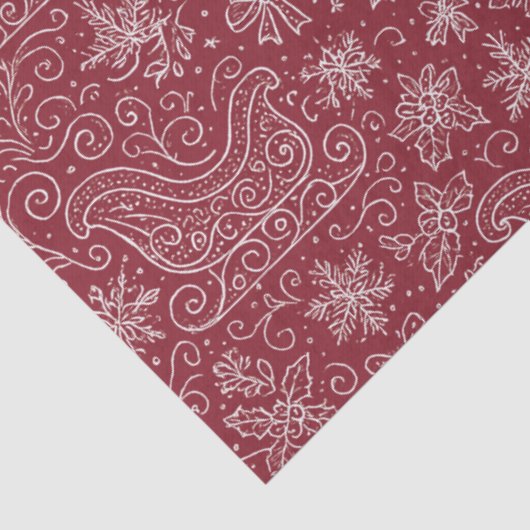Burgundy Doodle Christmas Sleigh Pattern Seidenpapier (Ausschnitt)