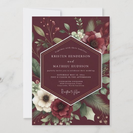 Burgundy Dramatic Anemone Wedding Einladung (Vorderseite)