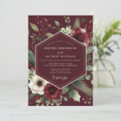 Burgundy Dramatic Anemone Wedding Einladung (Stehend Vorderseite)