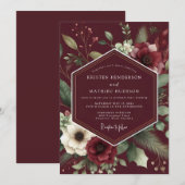 Burgundy Dramatic Anemone Wedding Einladung (Vorne/Hinten)