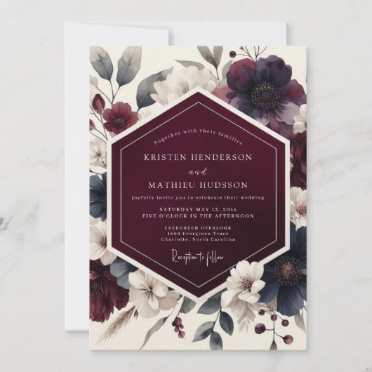 Burgundy Dramatic Autumnal Wedding Einladung (Vorderseite)