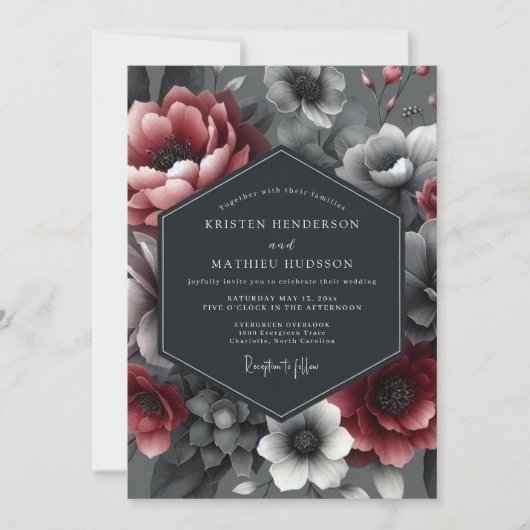 Burgundy Dramatic Bloom Wedding Einladung (Vorderseite)