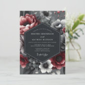 Burgundy Dramatic Bloom Wedding Einladung (Stehend Vorderseite)