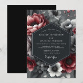 Burgundy Dramatic Bloom Wedding Einladung (Vorne/Hinten)