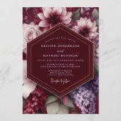 Burgundy Dramatic Botanical Wedding Einladung (Vorderseite)