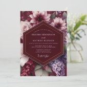 Burgundy Dramatic Botanical Wedding Einladung (Stehend Vorderseite)
