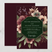 Burgundy Dramatic Floral Wedding Einladung (Vorne/Hinten)