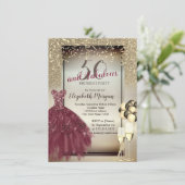 Burgundy Dress, Ballons, 50. Geburtstagsparty Einladung (Stehend Vorderseite)