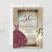 Burgundy Dress, Ballons, 50. Geburtstagsparty Einladung (Vorderseite)