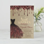 Burgundy Dress, Glitzer Tropfen Lights Kraft Sweet Einladung (Stehend Vorderseite)
