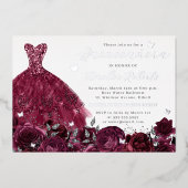 Burgundy Dress Silver Floral Butterfly Folieneinladung (Vorderseite)