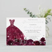 Burgundy Dress Silver Floral Butterfly Folieneinladung (Stehend vorne)