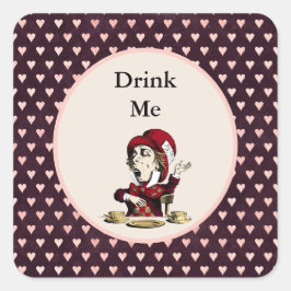 Burgundy Drink Me Mad Hatter Alice im Wunderland Quadratischer Aufkleber