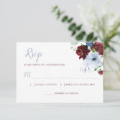 Burgundy Dusty Blue Blumenkarte RSVP (Stehend Vorderseite)