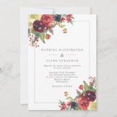 Burgundy & Dusty Blue Fall Floral Border Wedding Einladung (Vorderseite)