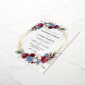 Burgundy Dusty Blue Floral Geometric Folieneinladung (Gedreht)