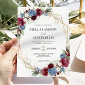Burgundy Dusty Blue Floral Geometric Wedding Einladung