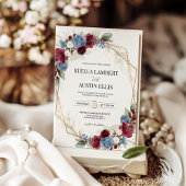 Burgundy Dusty Blue Floral Geometric Wedding Einladung