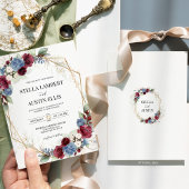 Burgundy Dusty Blue Floral Geometric Wedding Einladung