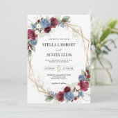 Burgundy Dusty Blue Geometric Digital Invitation Einladung (Stehend Vorderseite)