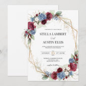 Burgundy Dusty Blue Geometric Digital Invitation Einladung (Vorne/Hinten)