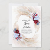 Burgundy Dusty Blue Pampas Grass Birthday Party Einladung (Vorderseite)