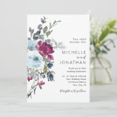 Burgundy Dusty Blue Rose Christliche Hochzeit Einladung (Stehend Vorderseite)