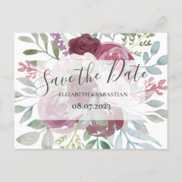 Burgundy & Dusty Blue Watercolor Save the Date Ankündigungspostkarte