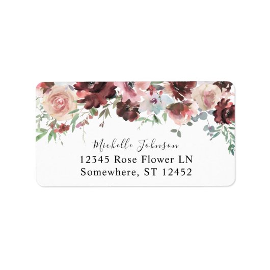 Burgundy Dusty Blush Pink Floral 2 Rücksendeadress Adressaufkleber (Vorne)