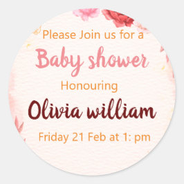 Burgundy Dusty Pink Aquarell Blume Babydusche Runder Aufkleber