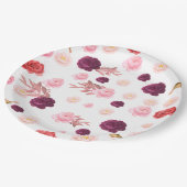 Burgundy Dusty Pink Bloom Baby Dusche Deluxe Pappteller (Schrägansicht)