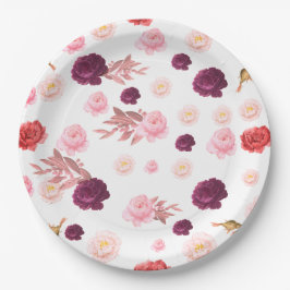 Burgundy Dusty Pink Bloom Baby Dusche Deluxe Pappteller