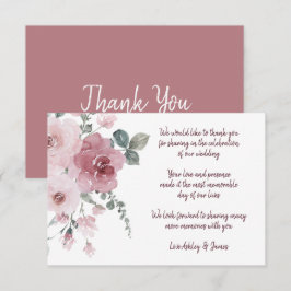 Burgundy Dusty Pink Floral Wedding Vielen Dank Begleitkarte