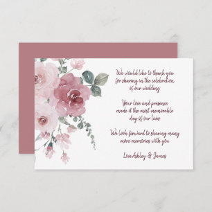 Burgundy Dusty Pink Floral Wedding Vielen Dank Begleitkarte