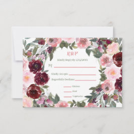 Burgundy Dusty Pink Rose Watercolor Wedding RSVP