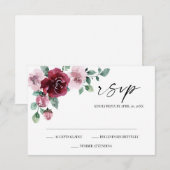 Burgundy & Dusty Rose Bloral Wedding RSVP Card Karte (Vorne/Hinten)