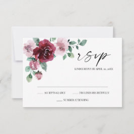 Burgundy & Dusty Rose Bloral Wedding RSVP Card Karte