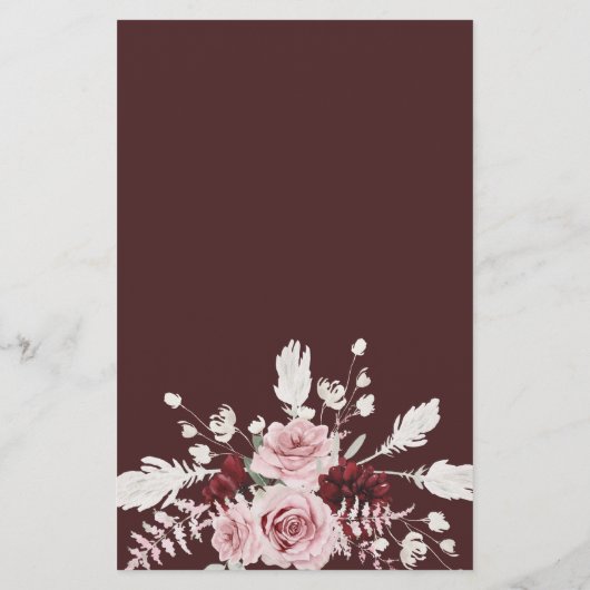 Burgundy Dusty Rose Brautparty Bingo Game Card (Rückseite)