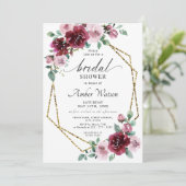 Burgundy Dusty Rose Floral Gold Foil Brautparty Einladung (Stehend Vorderseite)