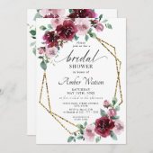 Burgundy Dusty Rose Floral Gold Foil Brautparty Einladung (Vorne/Hinten)