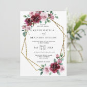 Burgundy Dusty Rose Gold Foil Bloral Wedding Einladung (Stehend Vorderseite)