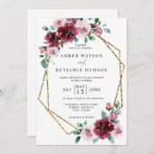 Burgundy Dusty Rose Gold Foil Bloral Wedding Einladung (Vorne/Hinten)