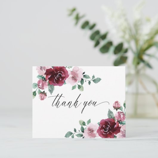 Burgundy & Dusty Rose Pink Floral Maroon Wedding Dankeskarte (Stehend Vorderseite)