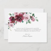 Burgundy & Dusty Rose Pink Floral Maroon Wedding Dankeskarte (Rückseite)