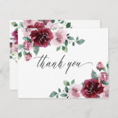 Burgundy & Dusty Rose Pink Floral Maroon Wedding Dankeskarte (Vorne/Hinten)