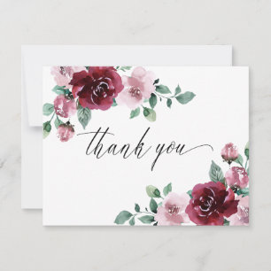 Burgundy & Dusty Rose Pink Floral Maroon Wedding Dankeskarte