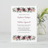 Burgundy Dusty Rose Wasserfarbenflorale Hochzeit Einladung (Stehend Vorderseite)