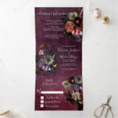 Burgundy Dutch Master Floral Dark & Moody Wedding Dreifach Gefaltete Einladung (Innenseite)